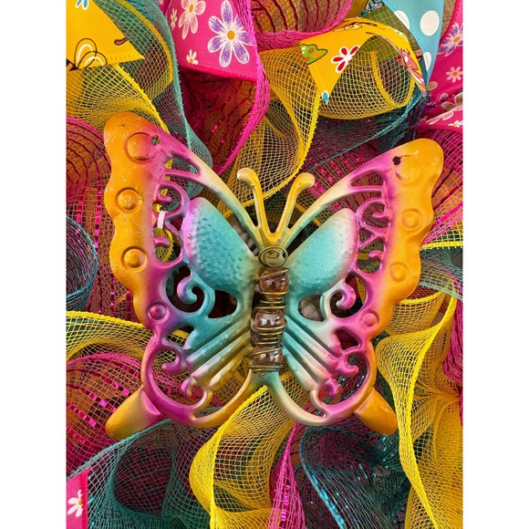 Butterfly Deco Mesh Ribbon Spring Summer Wreath Front Door Hanger Home Decor - Picture 2 of 7